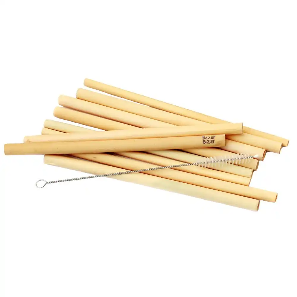 Conjunto de 10 Palhinhas de Bambu com Escova de Limpeza